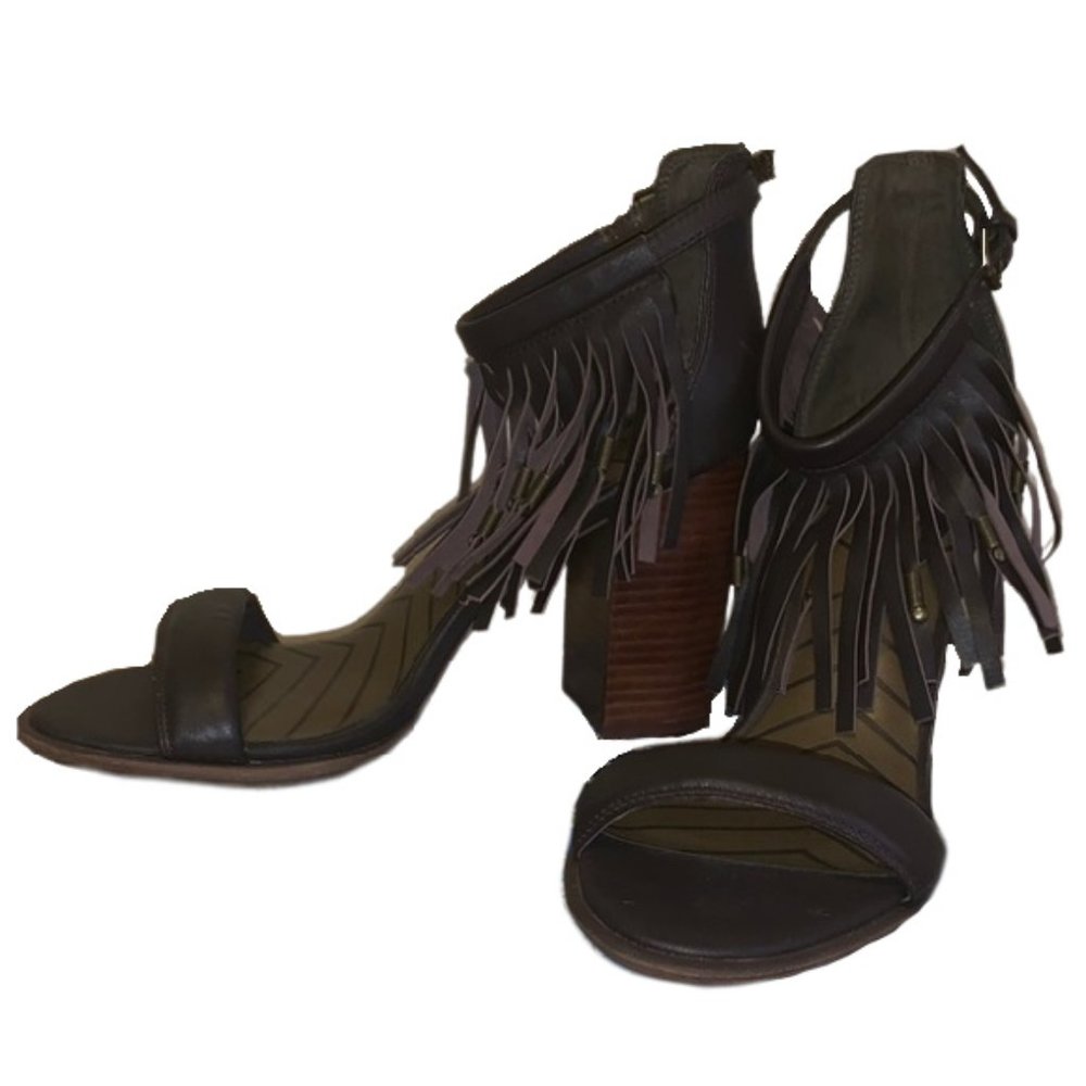 Mia Heritage Brown Cristi Fringe Ankle Strap Heels